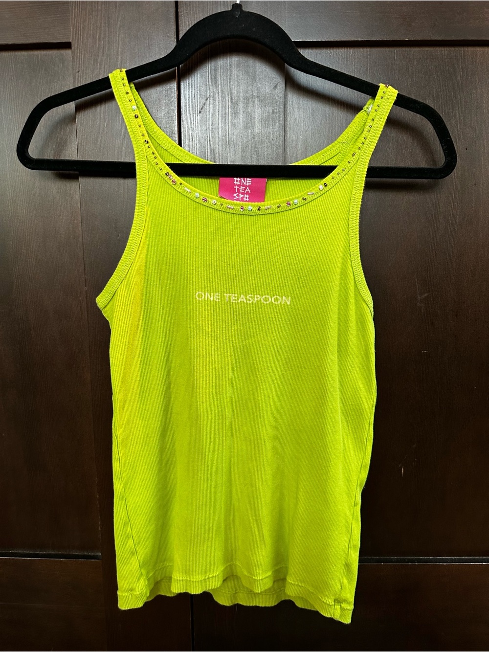One Teaspoon Lime Green beaded-Trim Tank Top